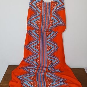 Luxology Orange and Blue Geometric Maxi Dress